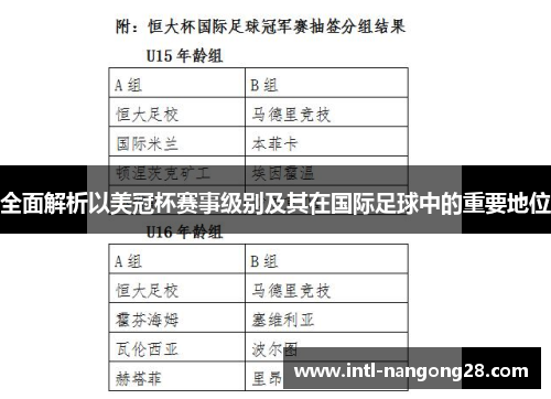 全面解析以美冠杯赛事级别及其在国际足球中的重要地位