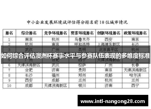 如何综合评估澳洲杯赛事水平与参赛队伍表现的多维度标准